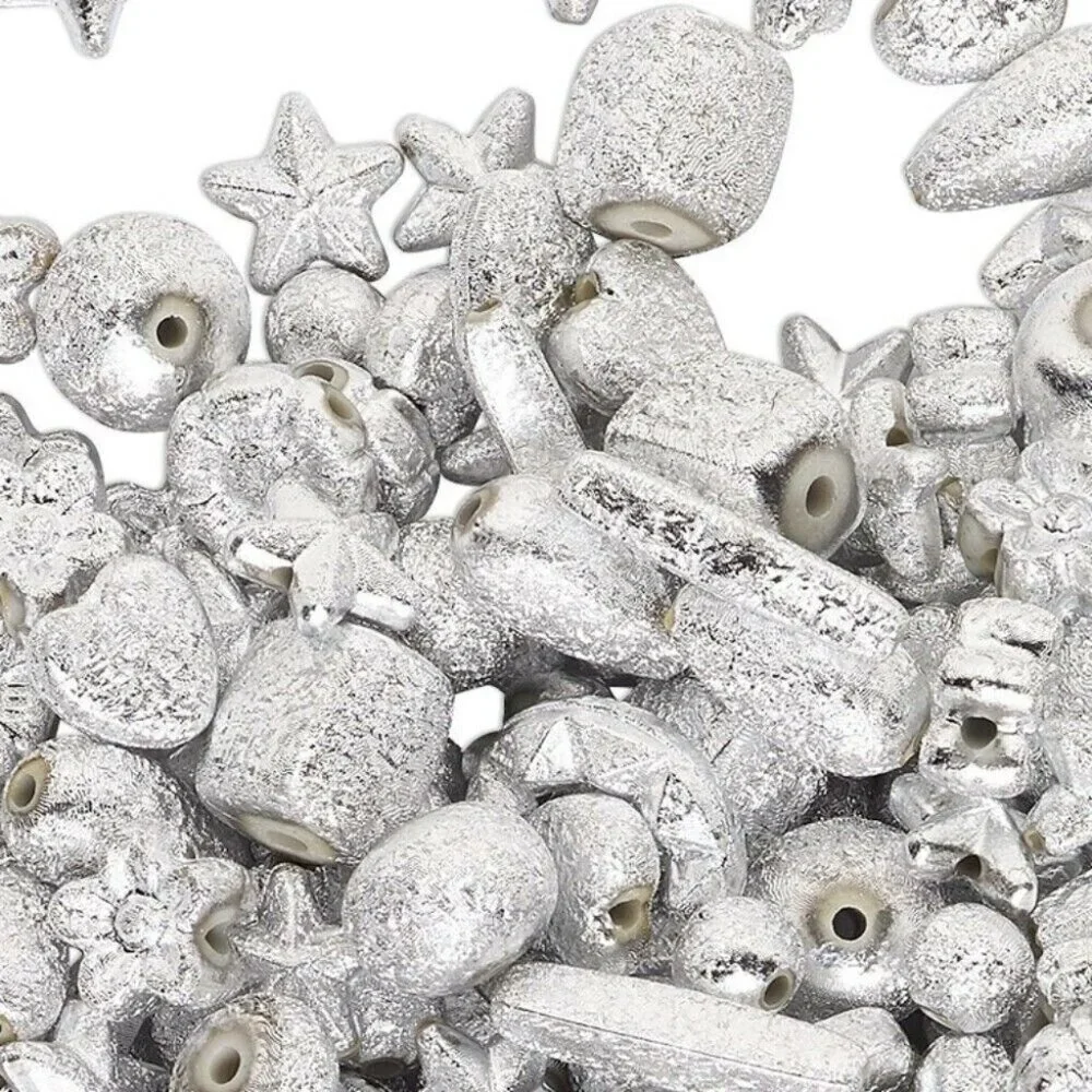 Bulk Lot Vintage Silver Stardust Acrylic Beads Mixed Size Shape 50 pcs